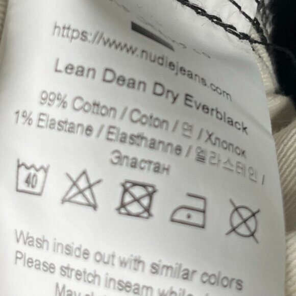 NUDIE Lean Dean Dry Everblack Jeans Mens W34/L30 Slim Fit Black Denim Zip Fly - Picture 4 of 9